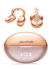 JewelPods C3 Rose Gold。Wireless Earbuds, Jeweled Bluetooth Open-ear Headphones, Ultra-light Memory Wire Clip-on earbuds, Sweat and Water Resistant & 60 hrs Playtime, Premium Audio Comfort All-Day Wear