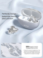 JewelPods C3 Silver.Wireless Earbuds, Jeweled Bluetooth Open-ear Headphones, Ultra-light Memory Wire Clip-on earbuds, Sweat and Water Resistant & 60 hrs Playtime, Premium Audio Comfort All-Day Wear