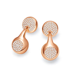 Rose gold earrings earphones earbuds headset with diamond accents on a white background