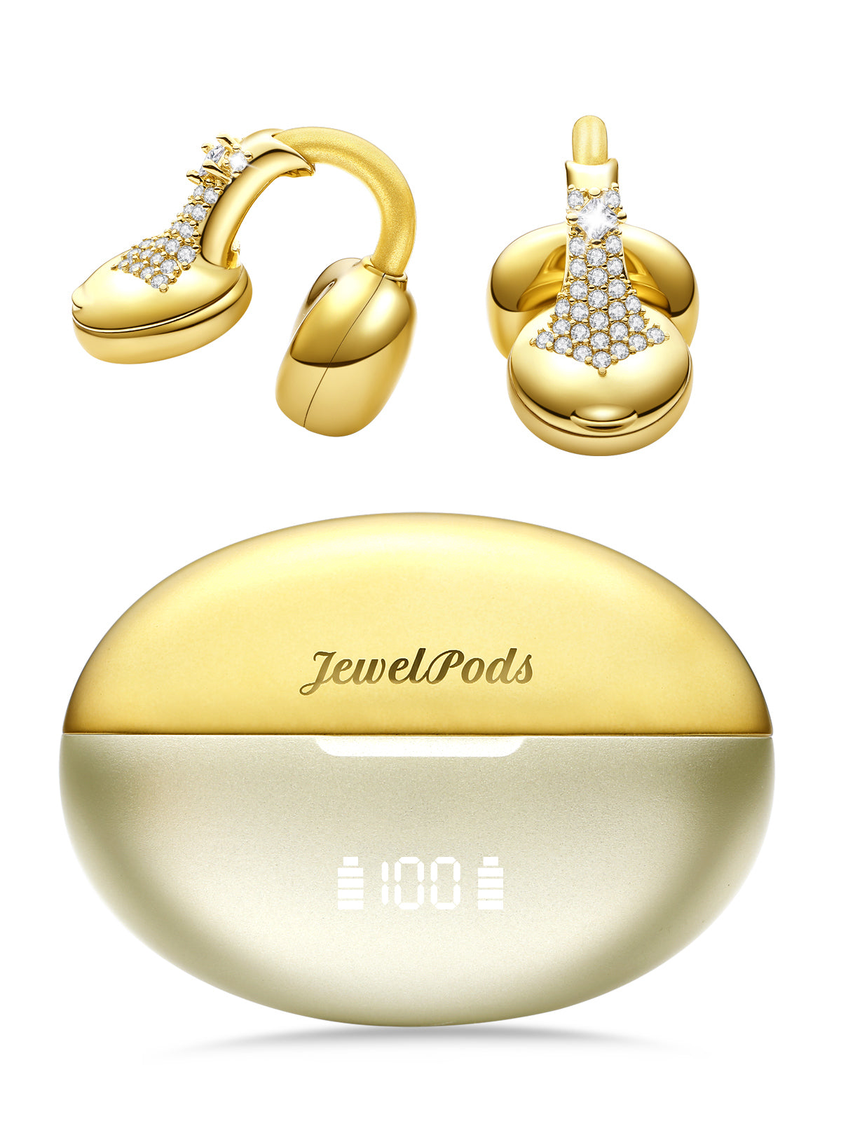 JewelPods C3 Yellow Gold.Wireless Earbuds Metallic Charging Case, Gold