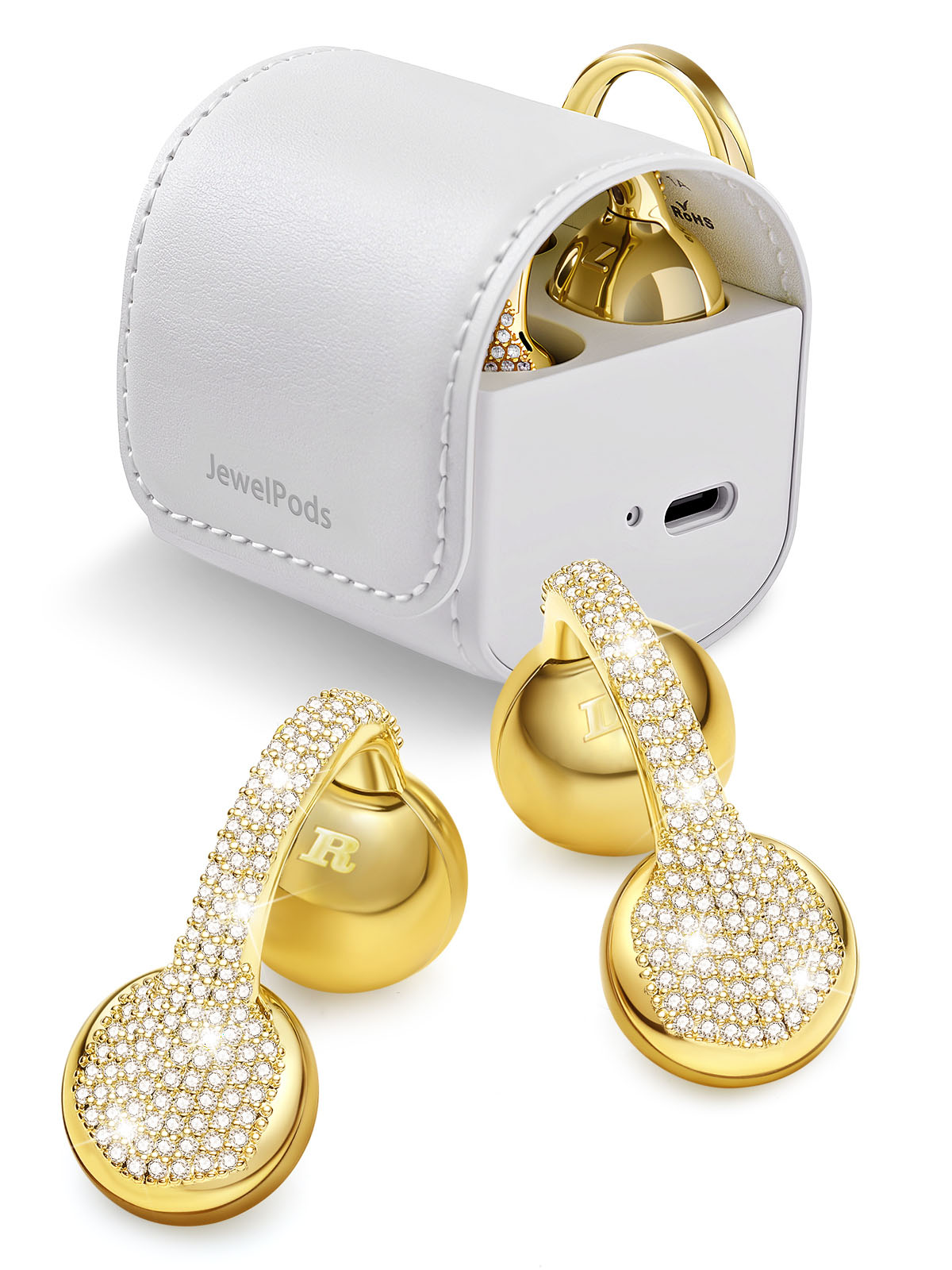 JewelPods C01 Wireless Earbuds (Yellow Gold & Leather)