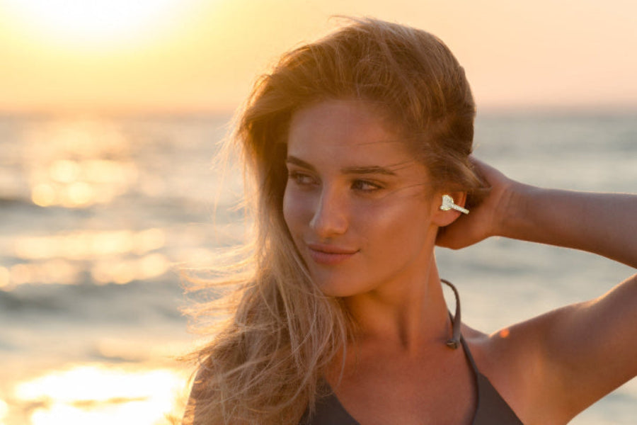 beach sunset model earbuds