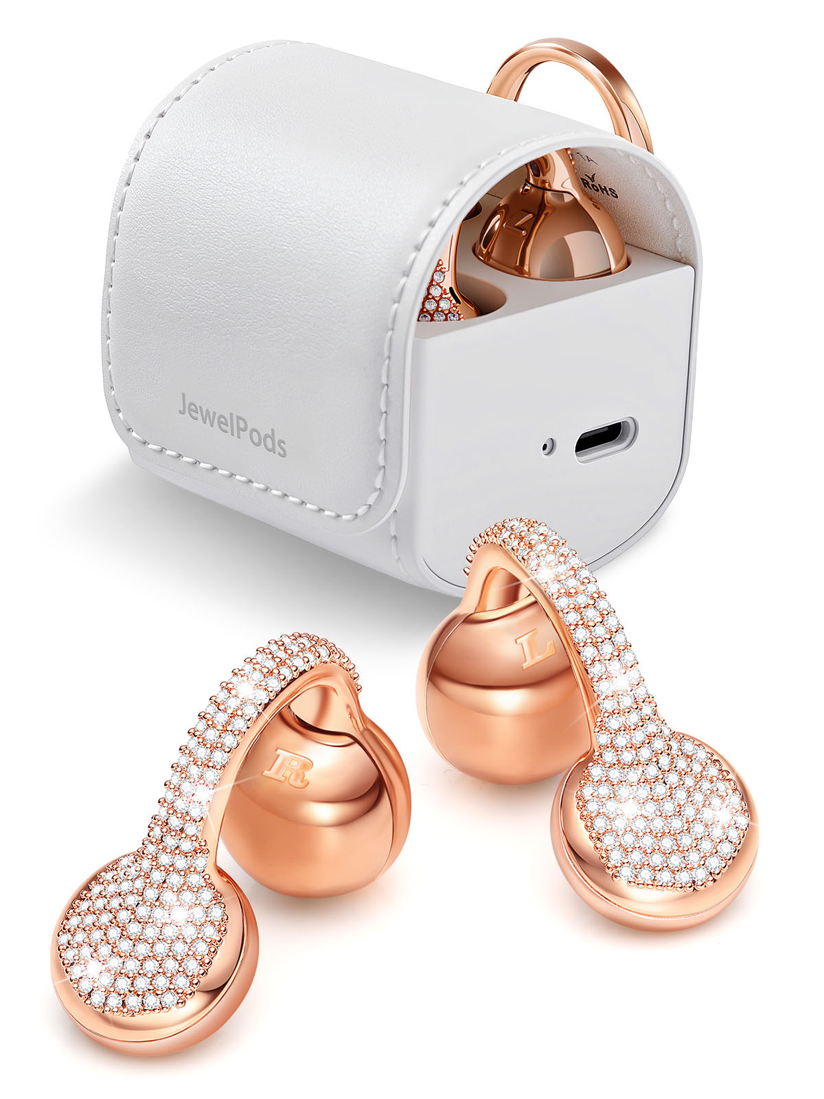 JewelPods C01 Wireless Earbuds (Rose Gold & Leather)