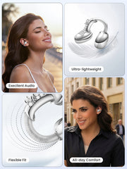 JewelPods C3 Silver.Wireless Earbuds, Jeweled Bluetooth Open-ear Headphones, Ultra-light Memory Wire Clip-on earbuds, Sweat and Water Resistant & 60 hrs Playtime, Premium Audio Comfort All-Day Wear