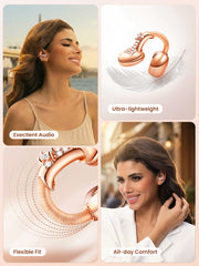 JewelPods C3 Rose Gold。Wireless Earbuds, Jeweled Bluetooth Open-ear Headphones, Ultra-light Memory Wire Clip-on earbuds, Sweat and Water Resistant & 60 hrs Playtime, Premium Audio Comfort All-Day Wear